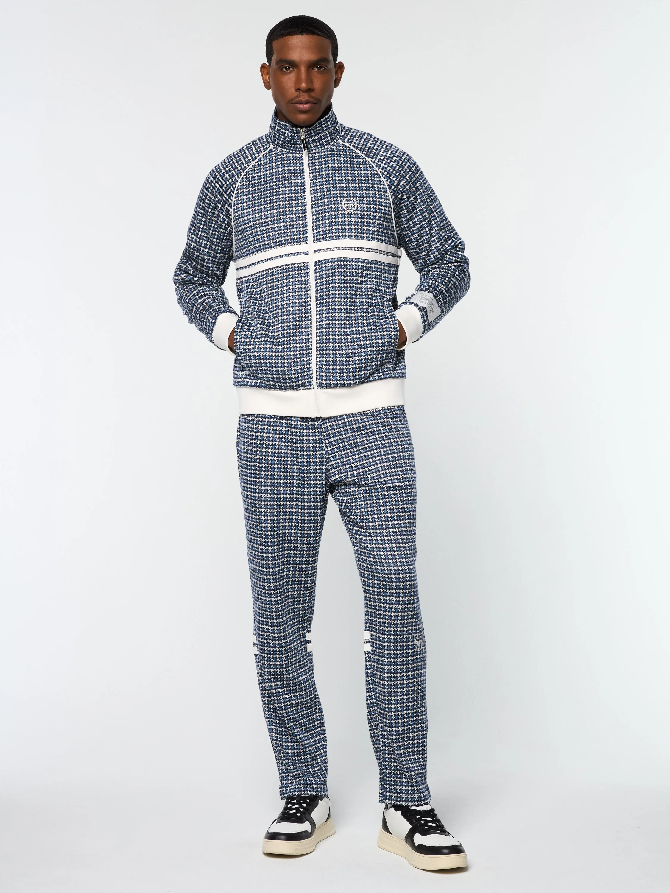 Dallas Houndstooth Track Jacket- Maritime Blue