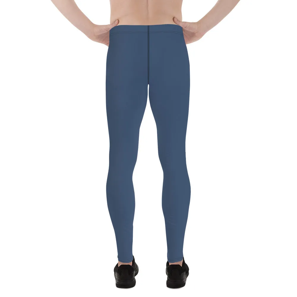 Dark Blue Color Men's Leggings, Modern Solid Blue Color Designer Spandex Men's Tights/Leggings- Made in USA/ MX/ EU