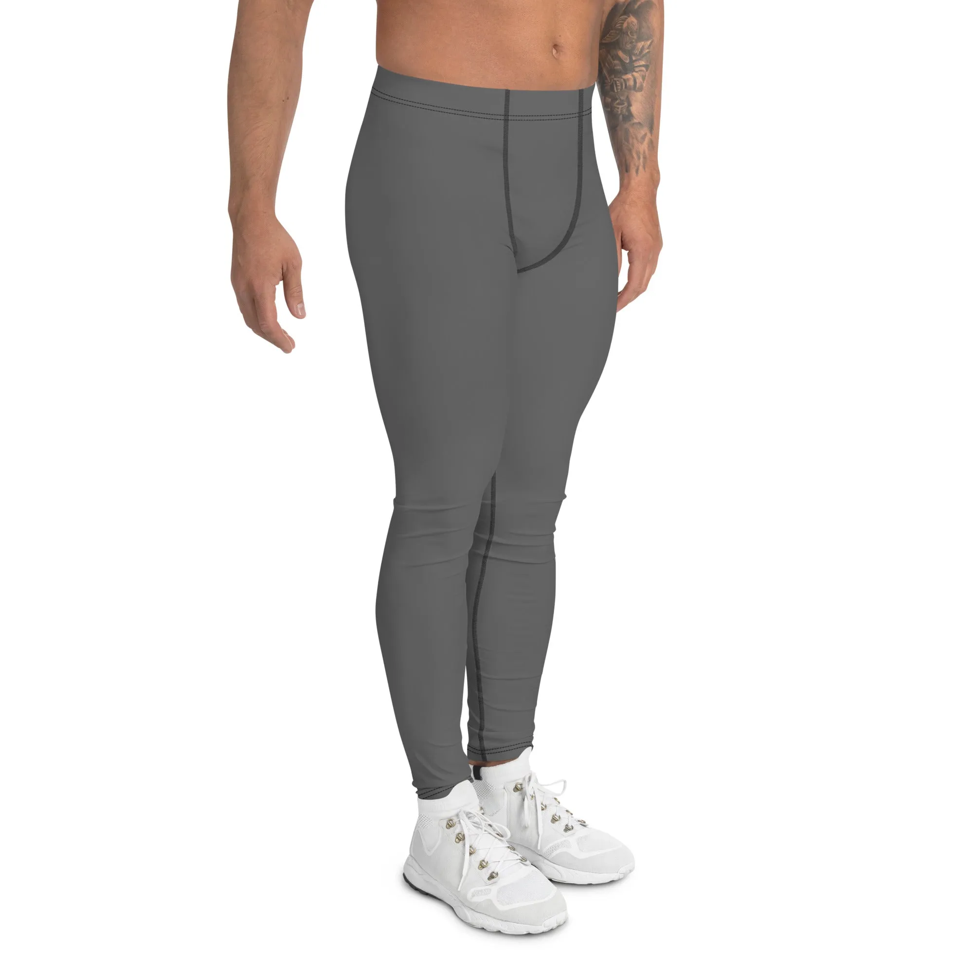 Dark Grey Color Meggings, Solid Gray Color Premium Designer Men's Tight Pants - Made in USA/EU/MX