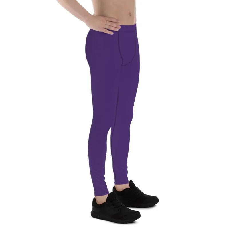 Dark Purple Meggings, Purple Solid Color Best Long Stretchy Compression Tights Men's Leggings-Made in USA/MX/EU