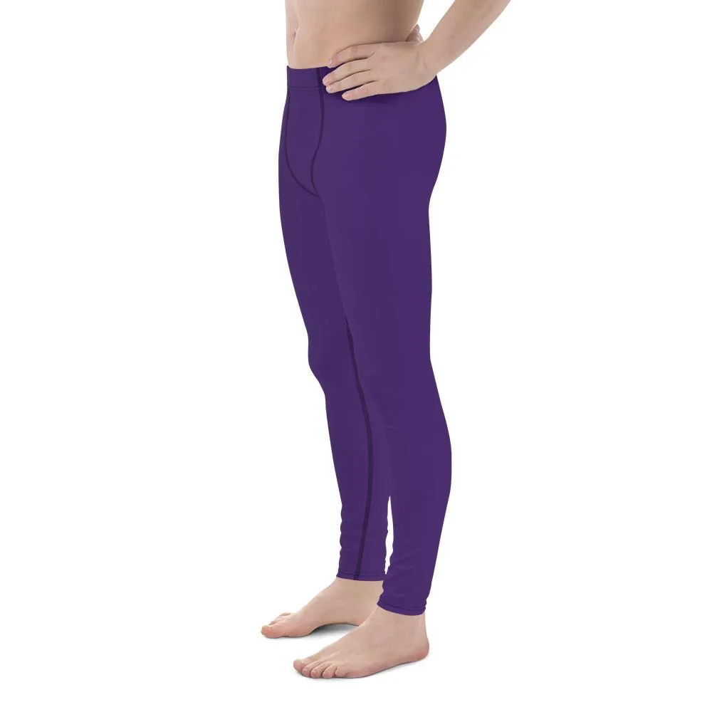 Dark Purple Meggings, Purple Solid Color Best Long Stretchy Compression Tights Men's Leggings-Made in USA/MX/EU