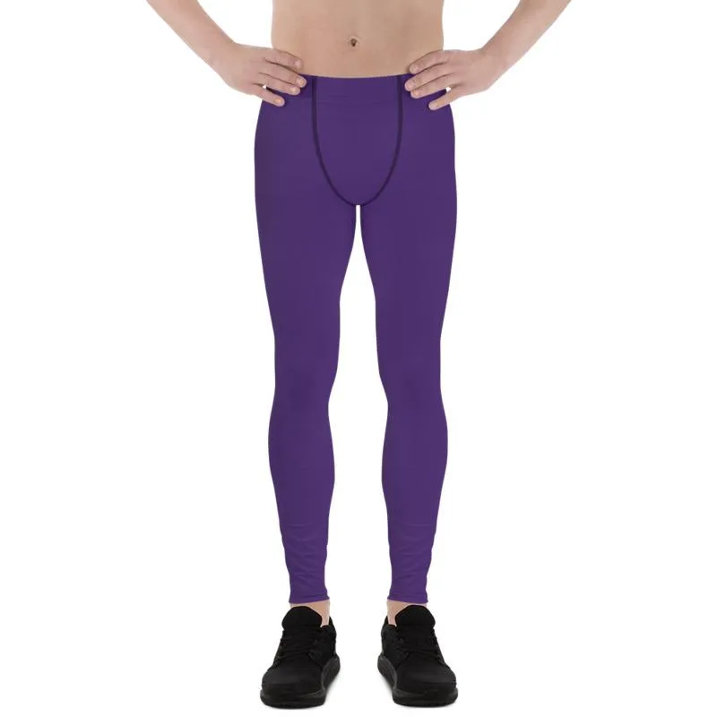 Dark Purple Meggings, Purple Solid Color Best Long Stretchy Compression Tights Men's Leggings-Made in USA/MX/EU