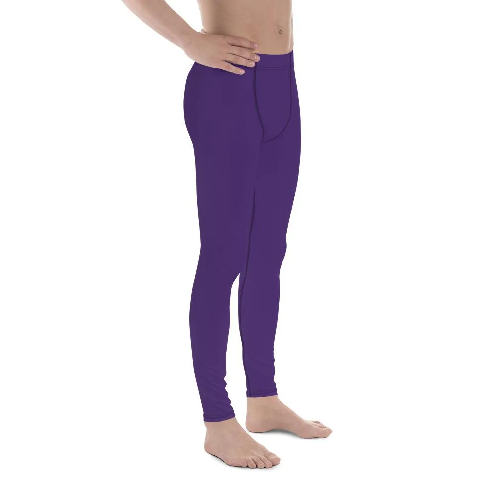 Dark Purple Meggings, Purple Solid Color Best Long Stretchy Compression Tights Men's Leggings-Made in USA/MX/EU