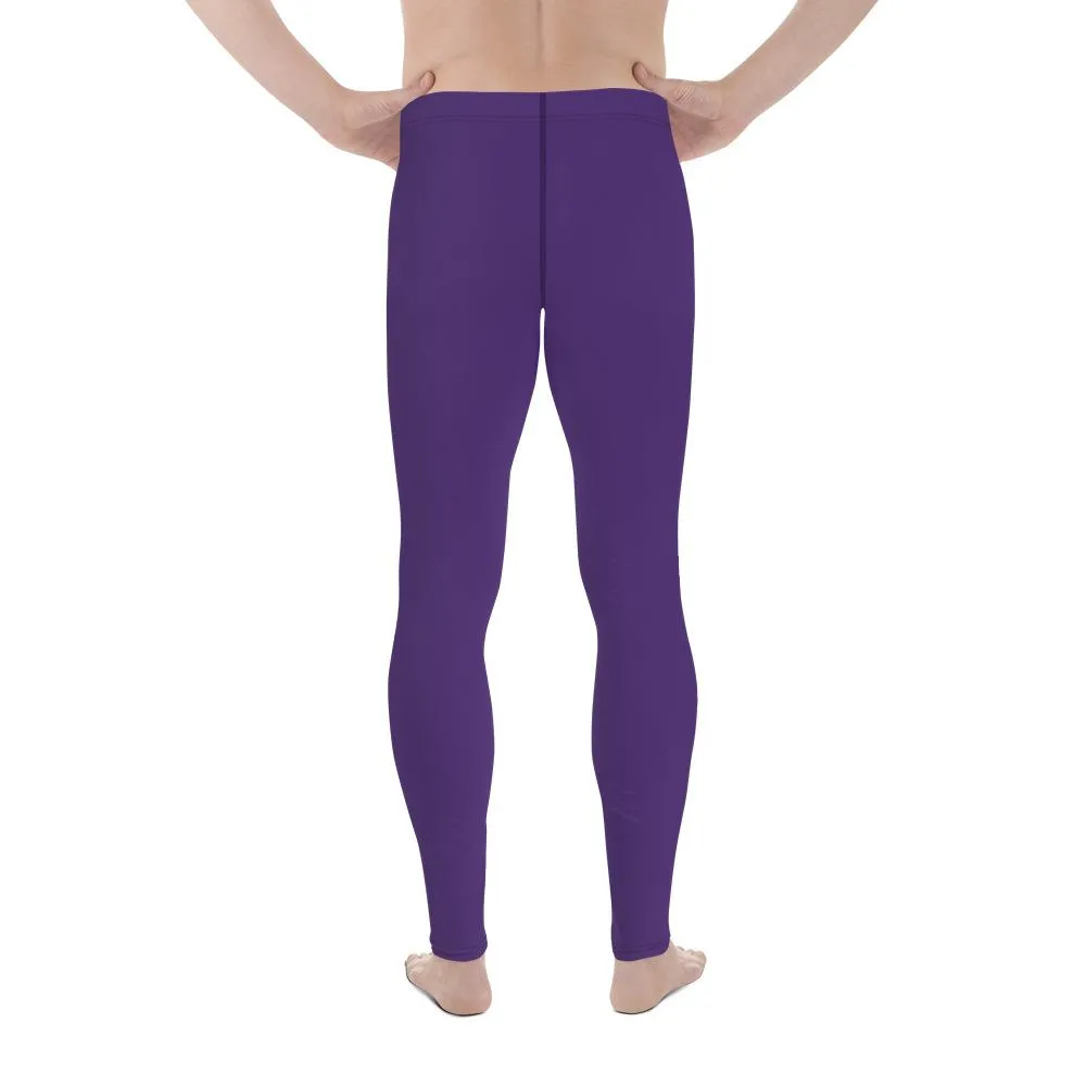 Dark Purple Meggings, Purple Solid Color Best Long Stretchy Compression Tights Men's Leggings-Made in USA/MX/EU