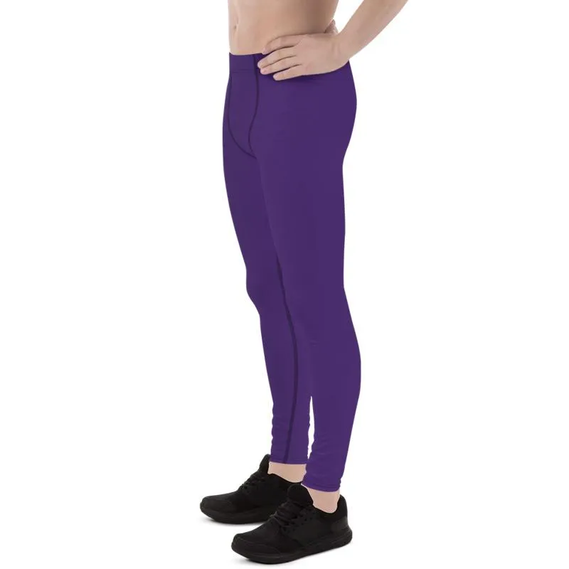 Dark Purple Meggings, Purple Solid Color Best Long Stretchy Compression Tights Men's Leggings-Made in USA/MX/EU