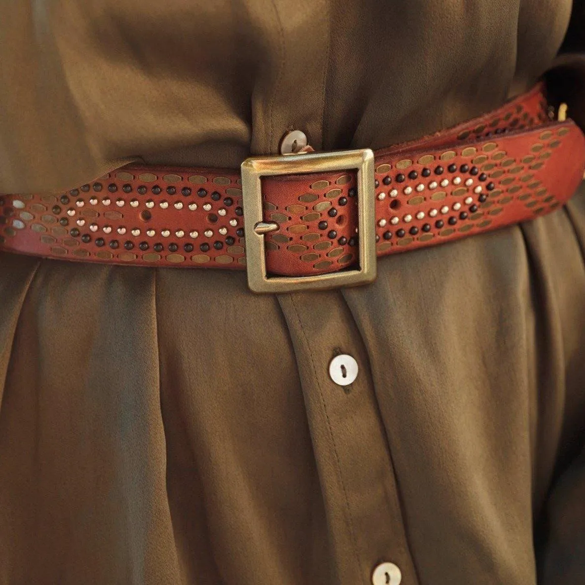 Daya | Studded Leather Belt with Square Buckle