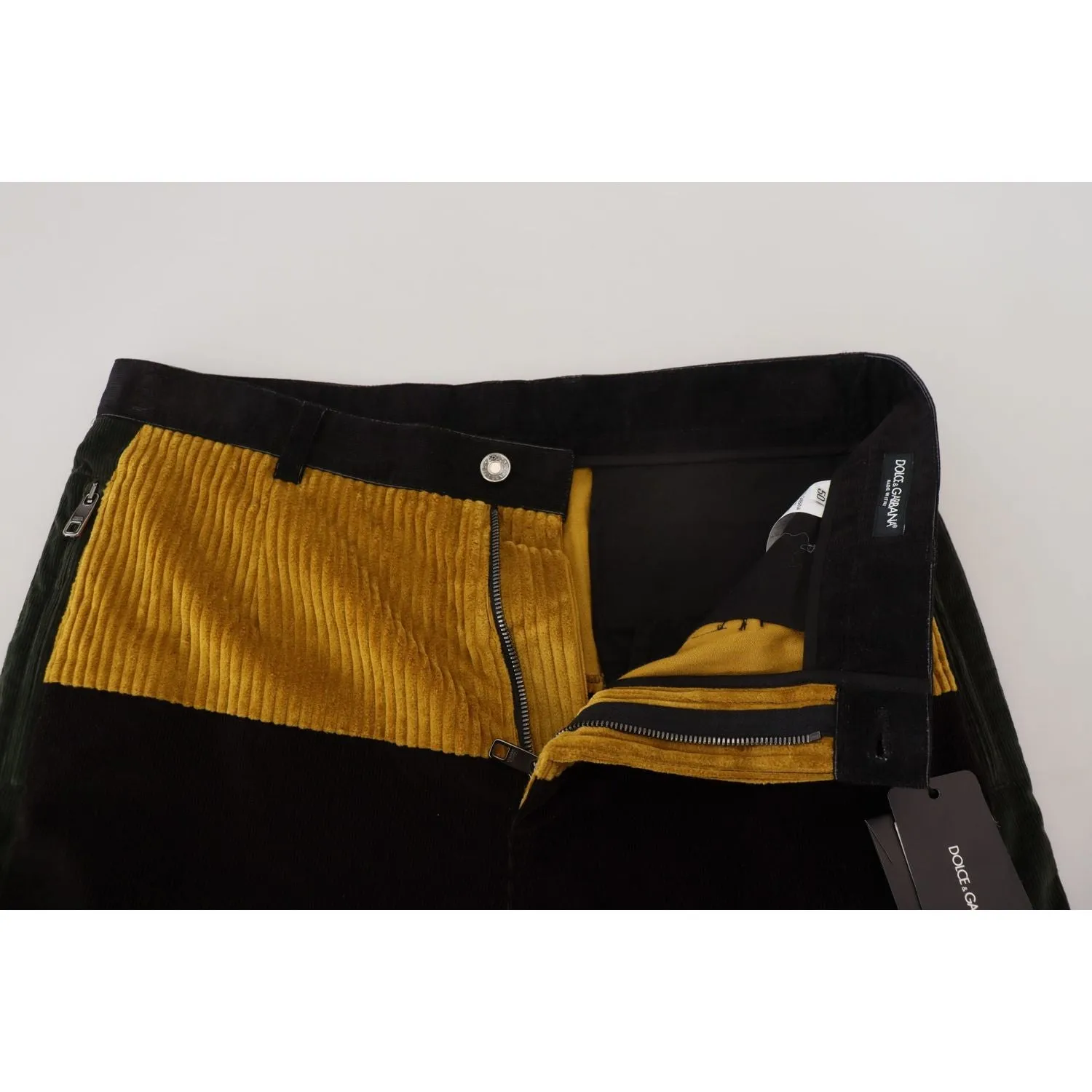 Dolce & Gabbana Elegant Black Tapered Trousers with Yellow Accent