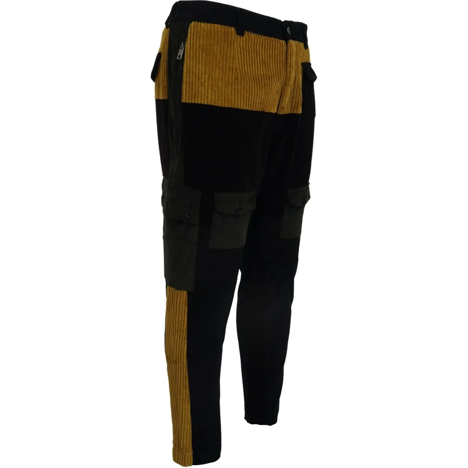 Dolce & Gabbana Elegant Black Tapered Trousers with Yellow Accent