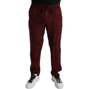 Dolce & Gabbana Elegant Maroon Silk Pajama Pants with Crown Motif