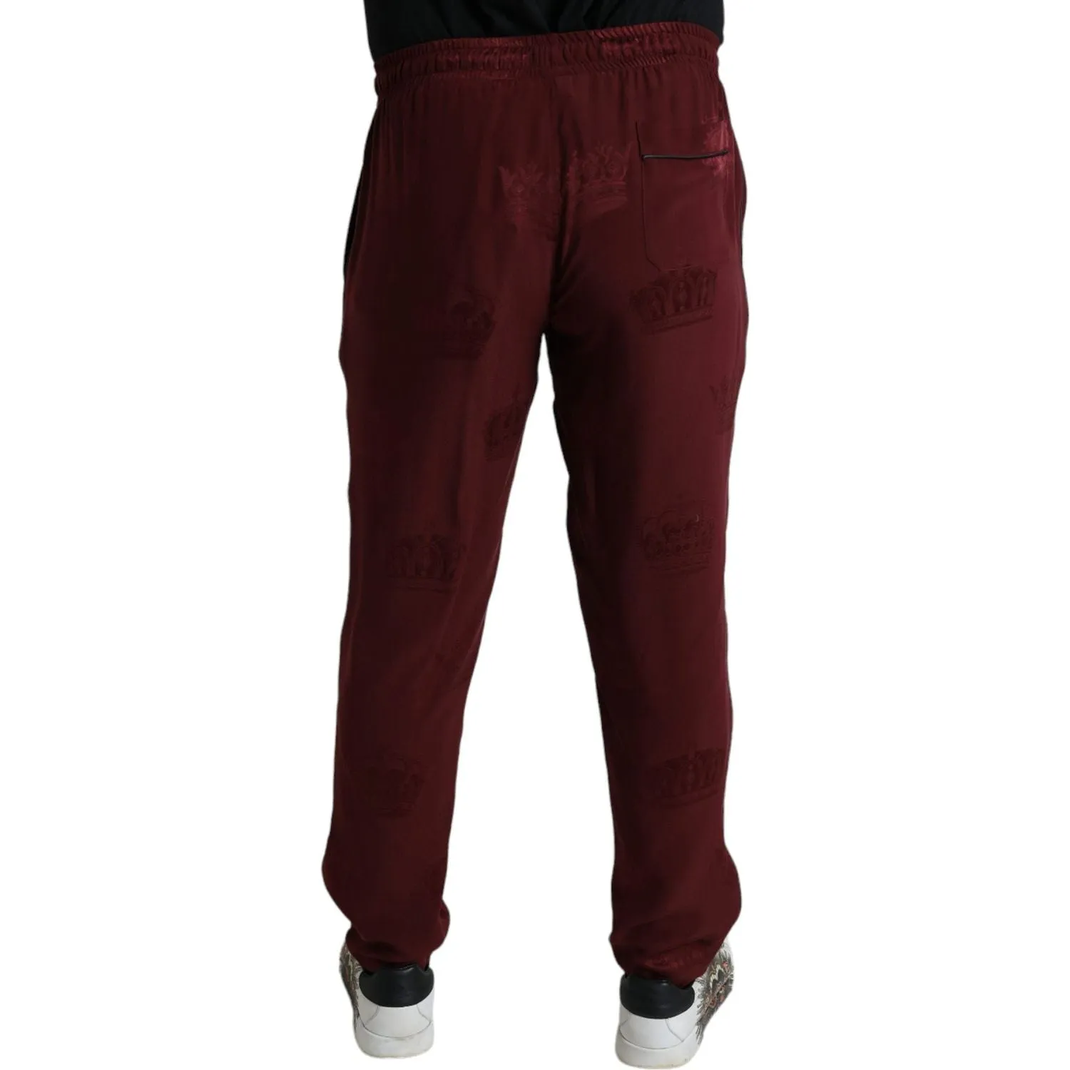 Dolce & Gabbana Elegant Maroon Silk Pajama Pants with Crown Motif