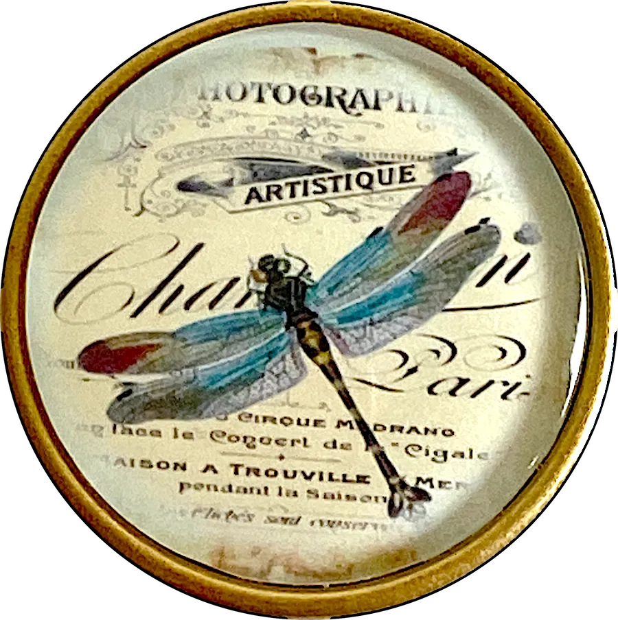 Dragonfly, Paris Crystal Dome Button 1.25" by Susan Clarke # SC-1135