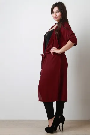 Draped Chiffon Longline Trench Coat