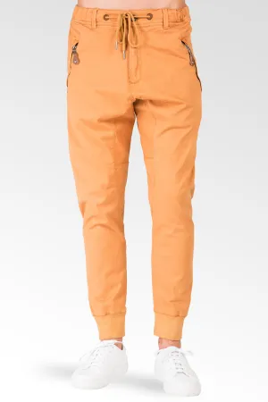 Drop Crotch Premium light Orange Stretch Twill Jogger Jeans Zipper Pockets