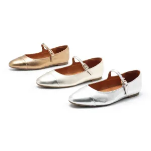 Dwarves Leather Womens Michaela Mary Jane Flats in Silver/Golden/Bronze