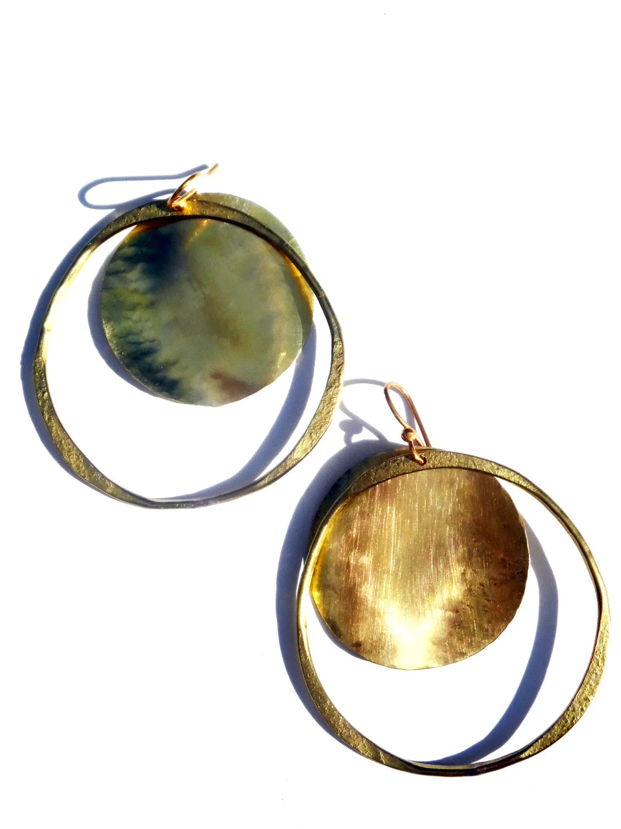 Earrings Hoop And Disc Gold On Brass