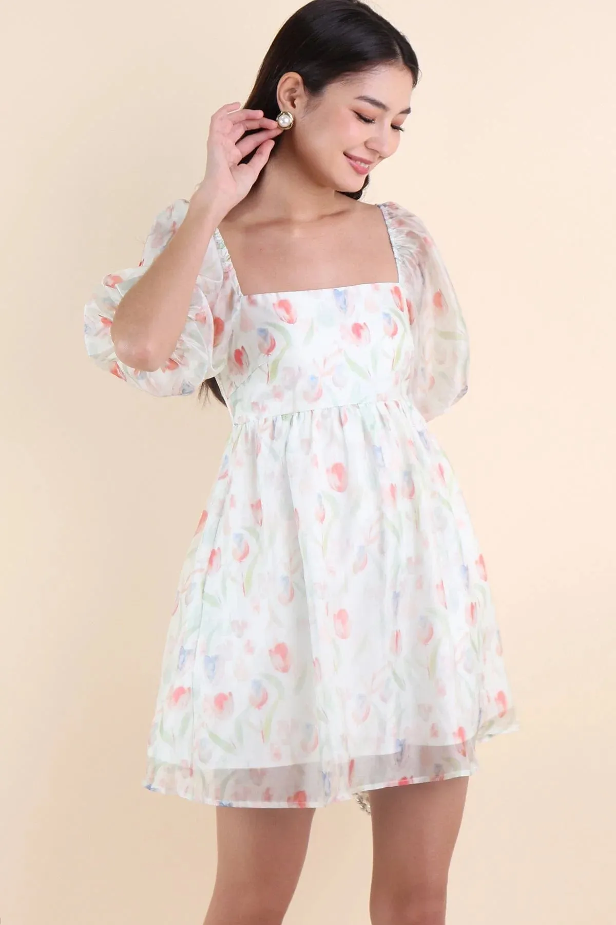 EDEN FLORAL BABYDOLL ROMPER DRESS IN CREAM