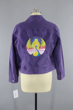 Embroidered Denim Jean Jacket / Asian Crane Phoenix Bird Embroidery