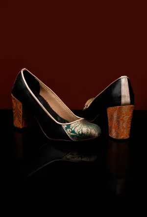 Emerald Green Brocade Flats Heels