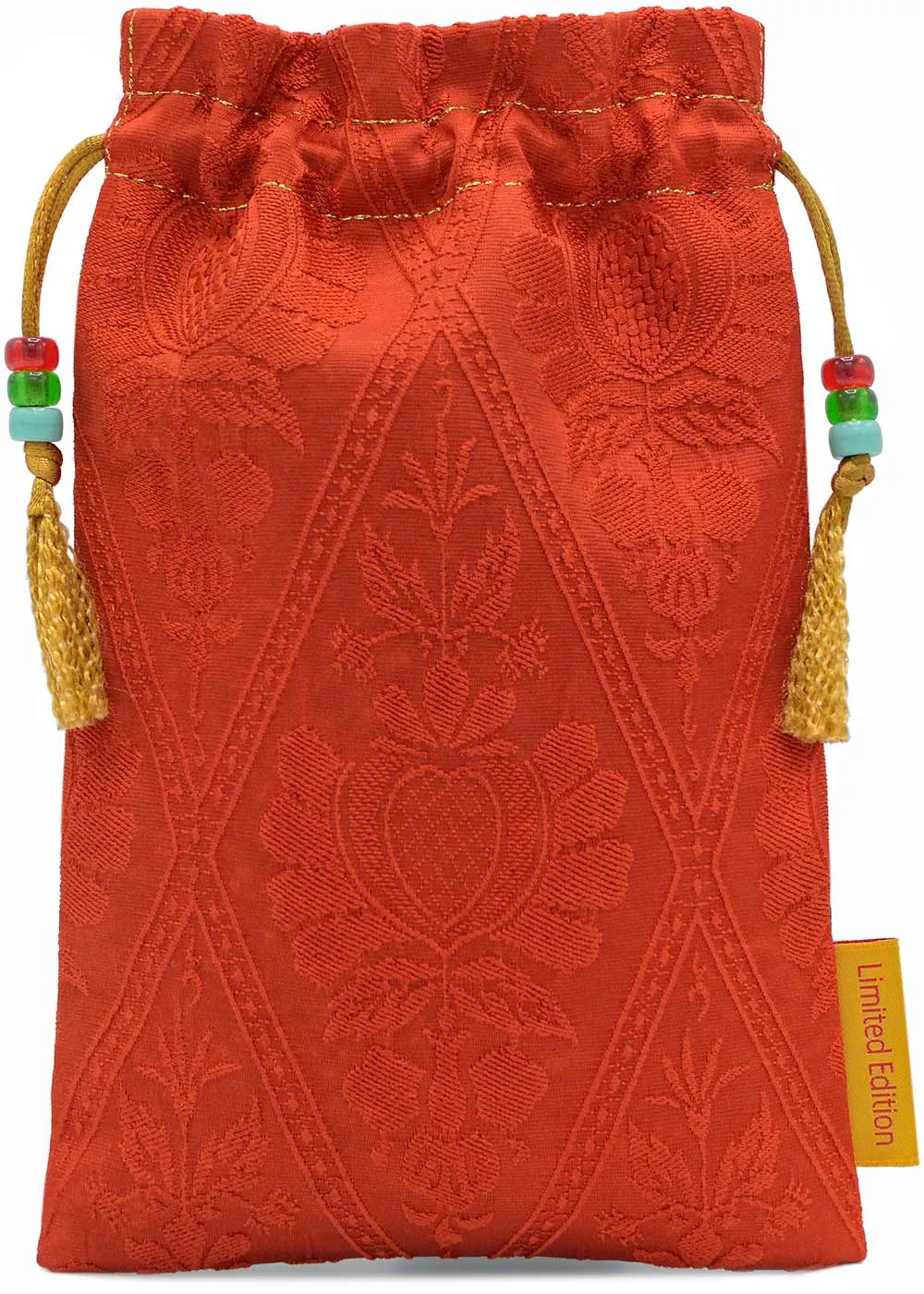 Emerald - limited edition drawstring bag in red kimono silk