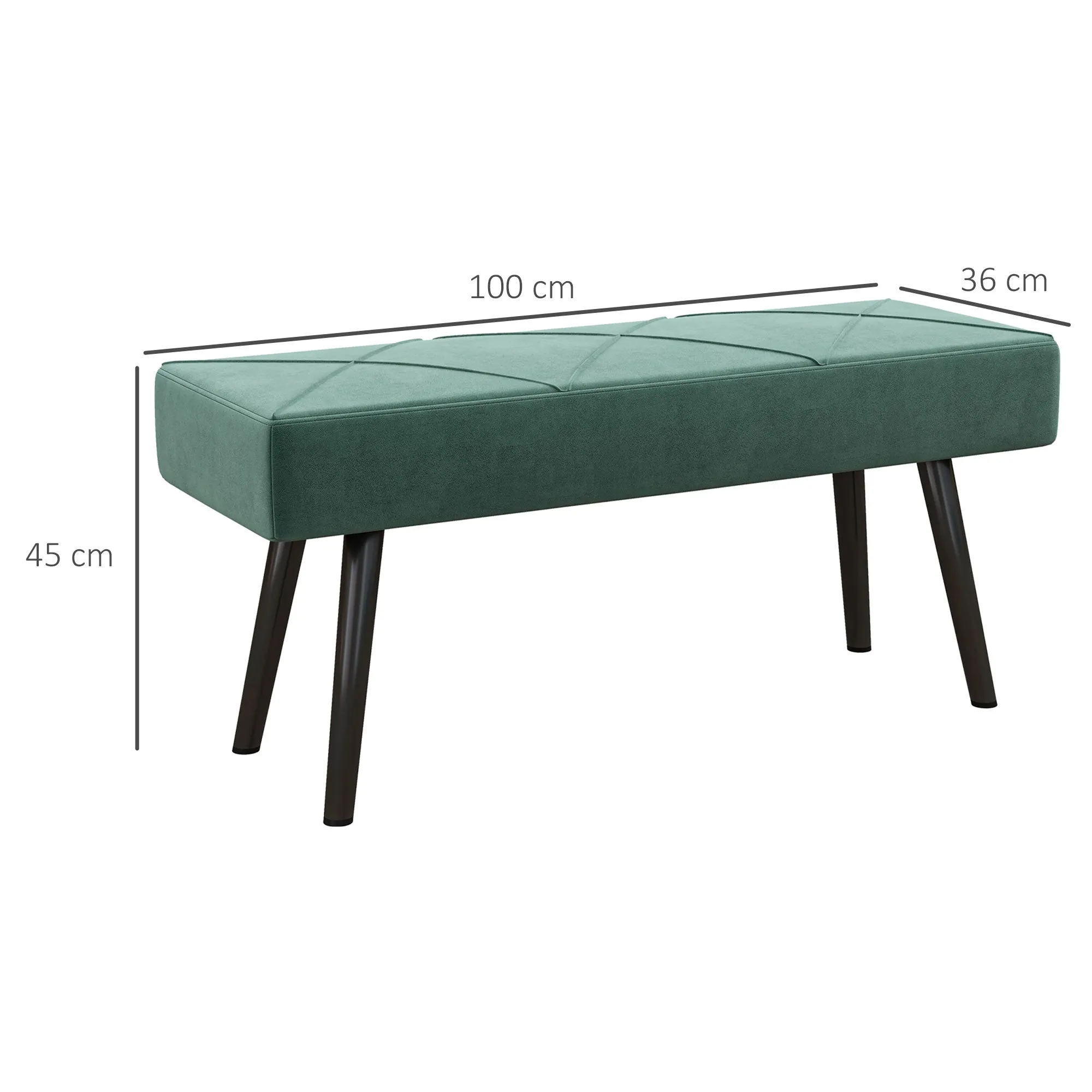 End of Bed Bench with X-Shape Design and Steel Legs, Upholstered Hallway Bench for Bedroom, Green