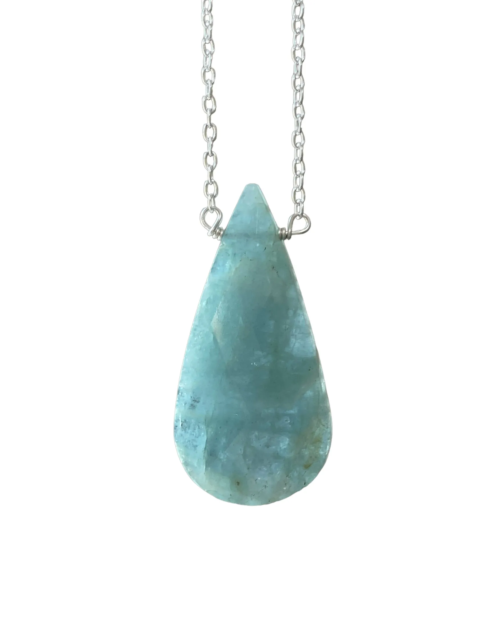 Faceted Dark Aquamarine Necklace Sterling Silver