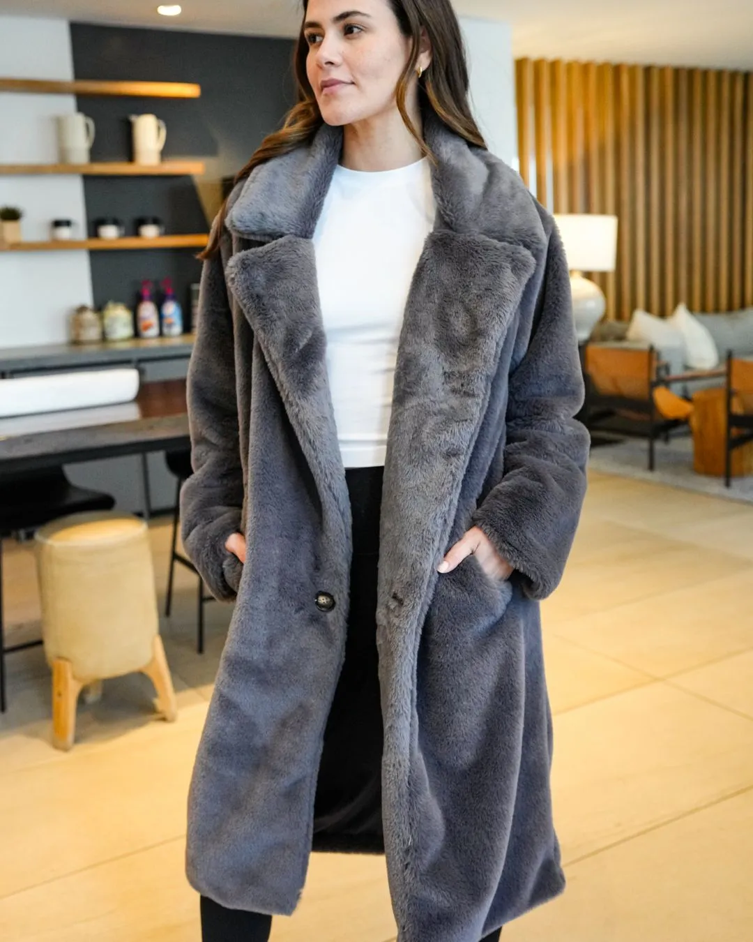 Faux Fur Trench Coat