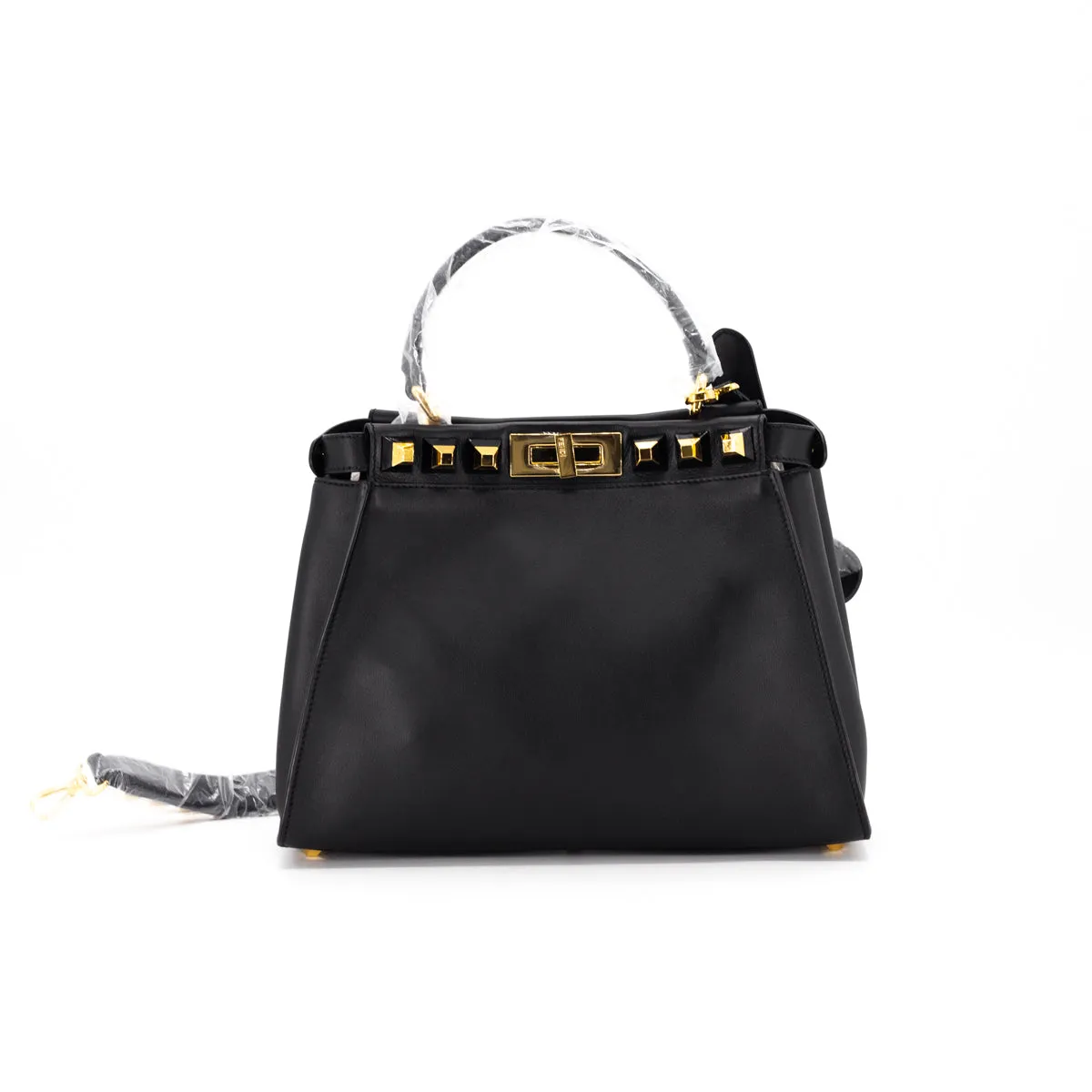 Fendi Peekaboo Medium Calfskin Studded Black GHW