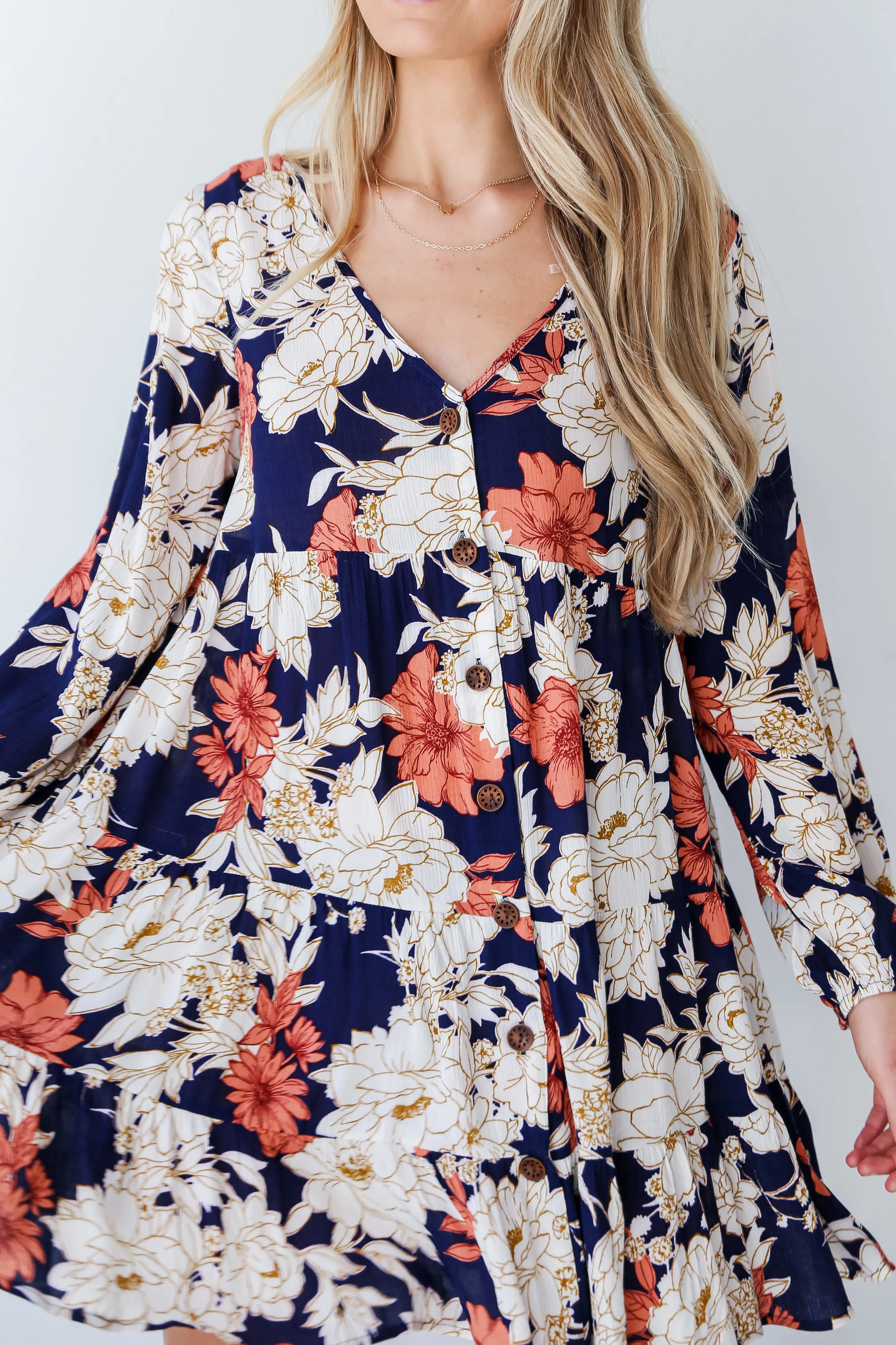 FINAL SALE - Blissful Poise Navy Floral Tiered Mini Dress