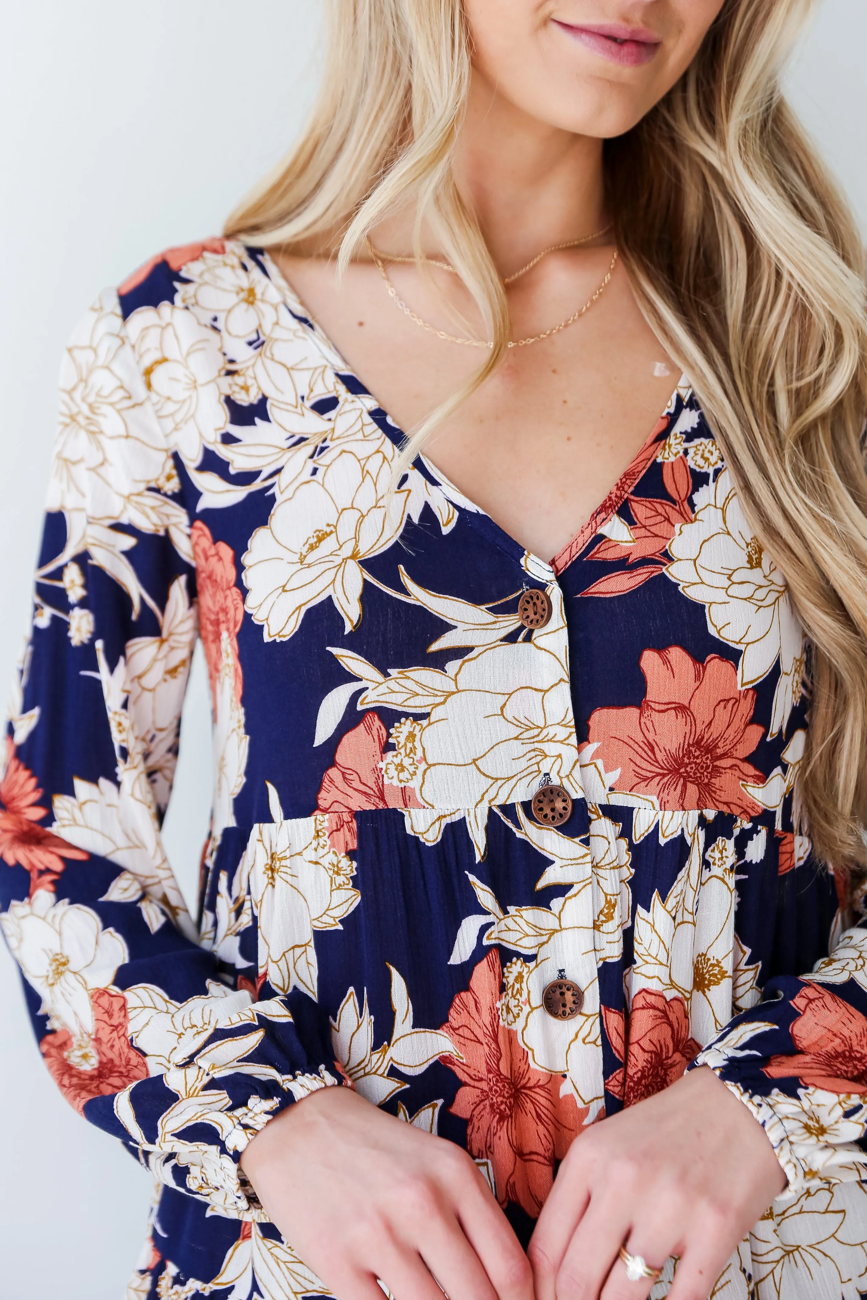 FINAL SALE - Blissful Poise Navy Floral Tiered Mini Dress