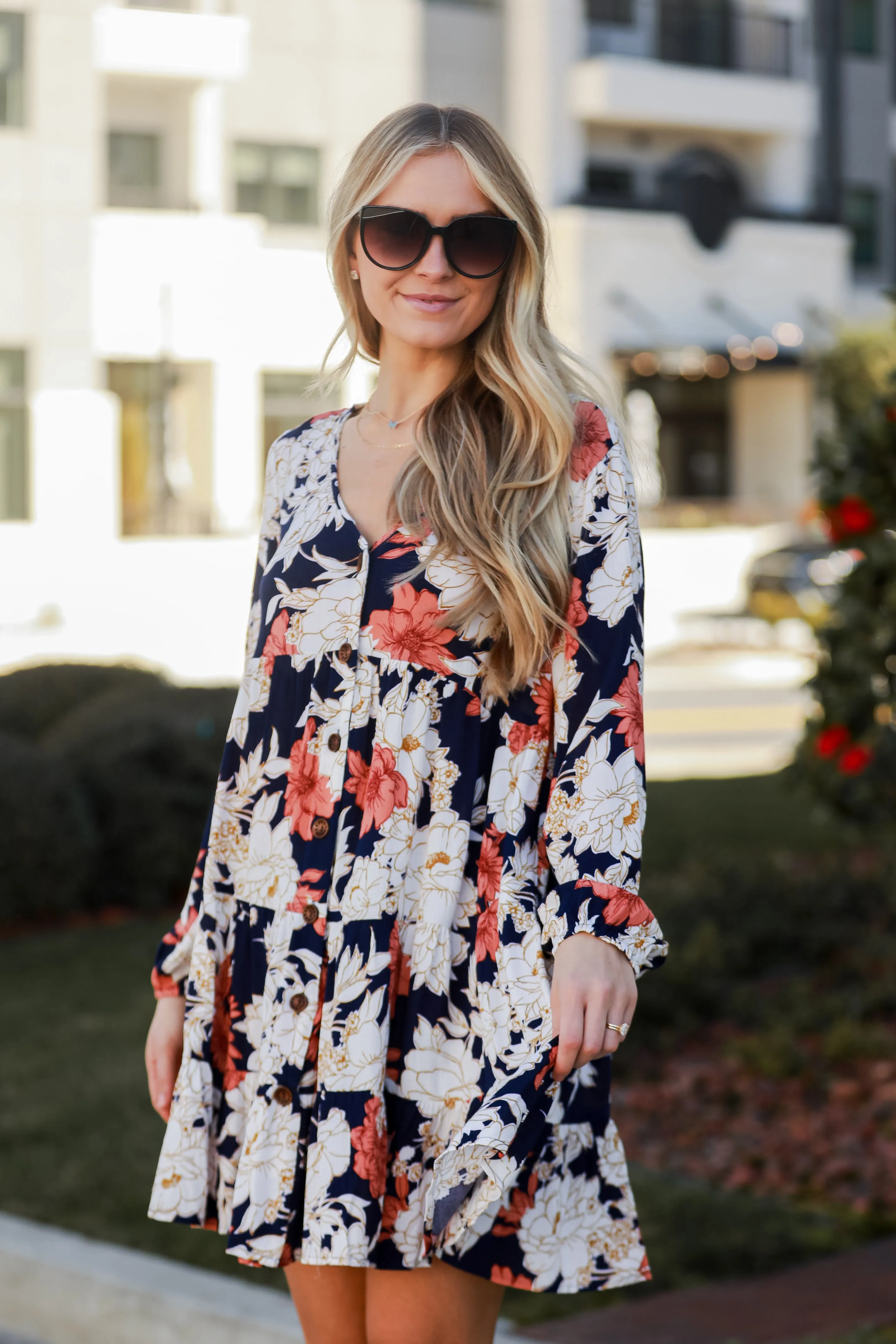 FINAL SALE - Blissful Poise Navy Floral Tiered Mini Dress