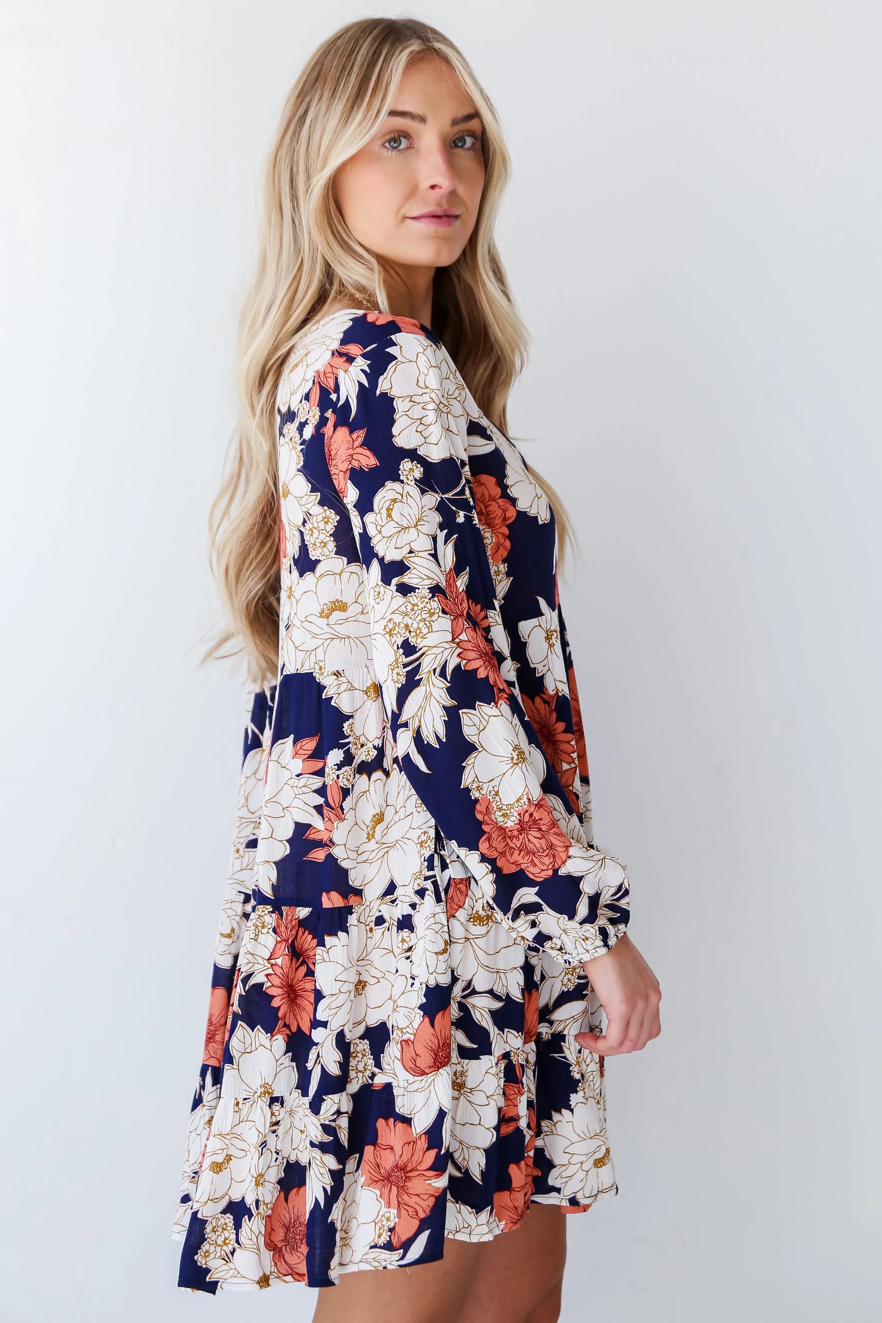 FINAL SALE - Blissful Poise Navy Floral Tiered Mini Dress