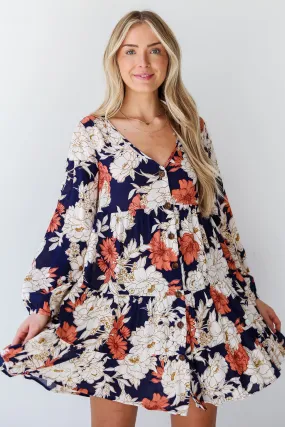 FINAL SALE - Blissful Poise Navy Floral Tiered Mini Dress