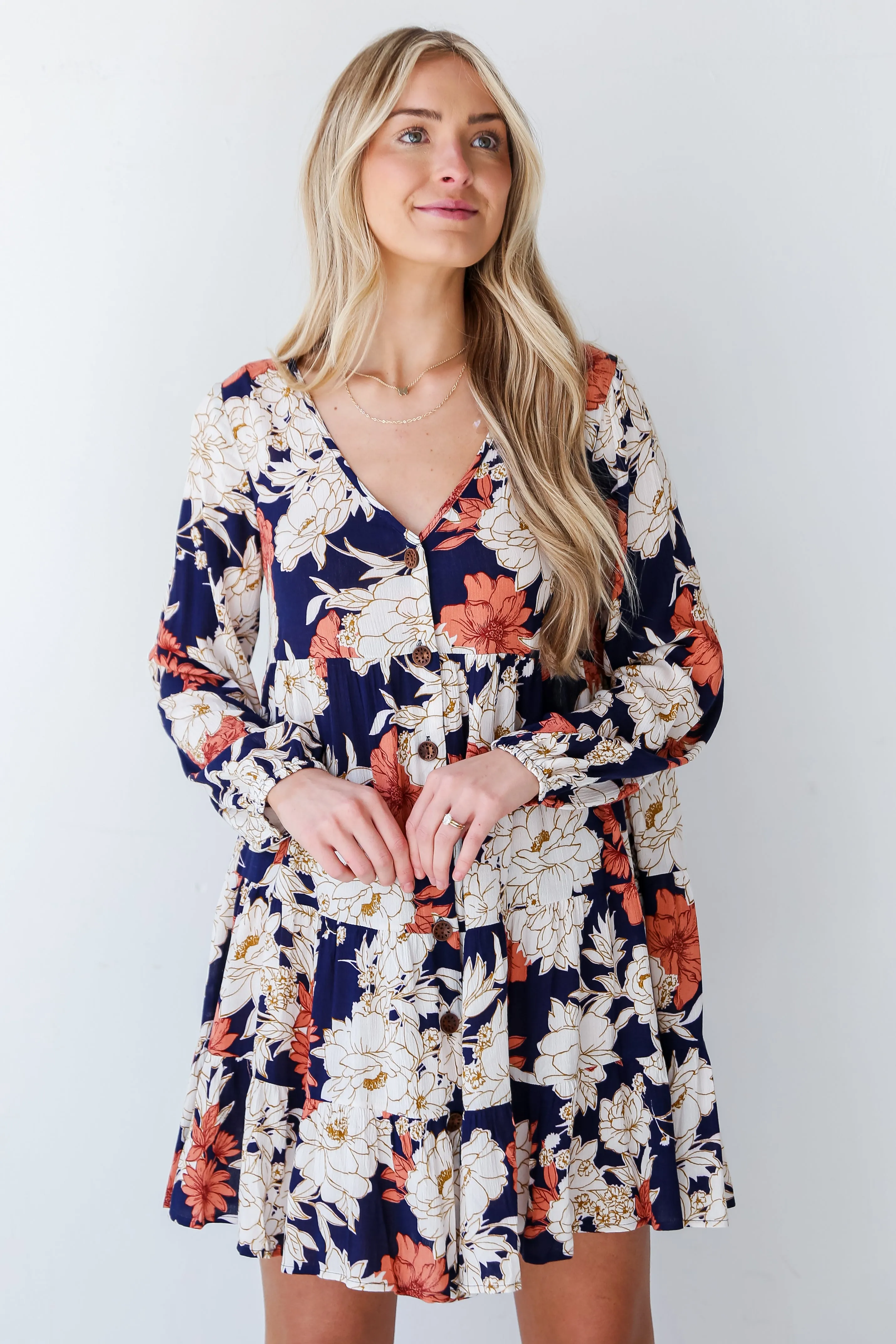 FINAL SALE - Blissful Poise Navy Floral Tiered Mini Dress