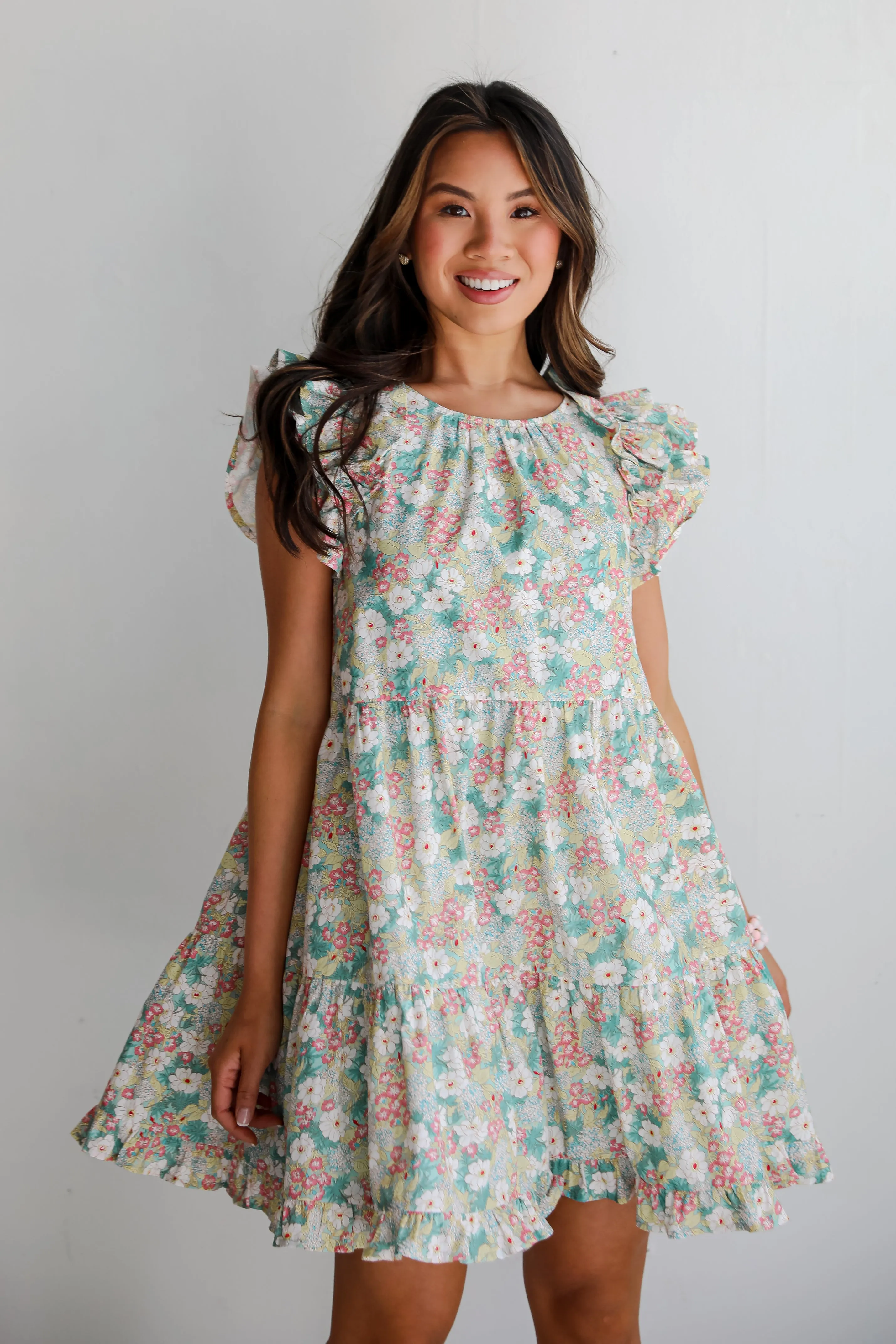 FINAL SALE - Charming Destiny Mint Floral Mini Dress