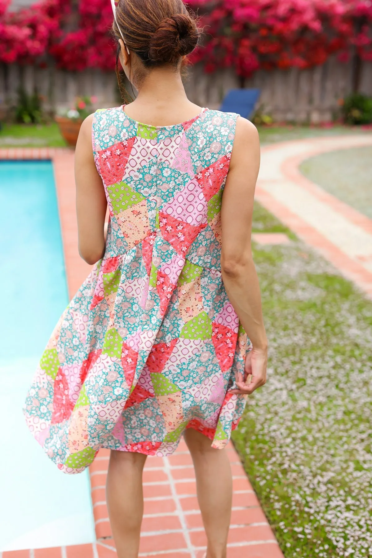 FINAL SALE - Peach & Sage Patchwork Babydoll Swing Dress