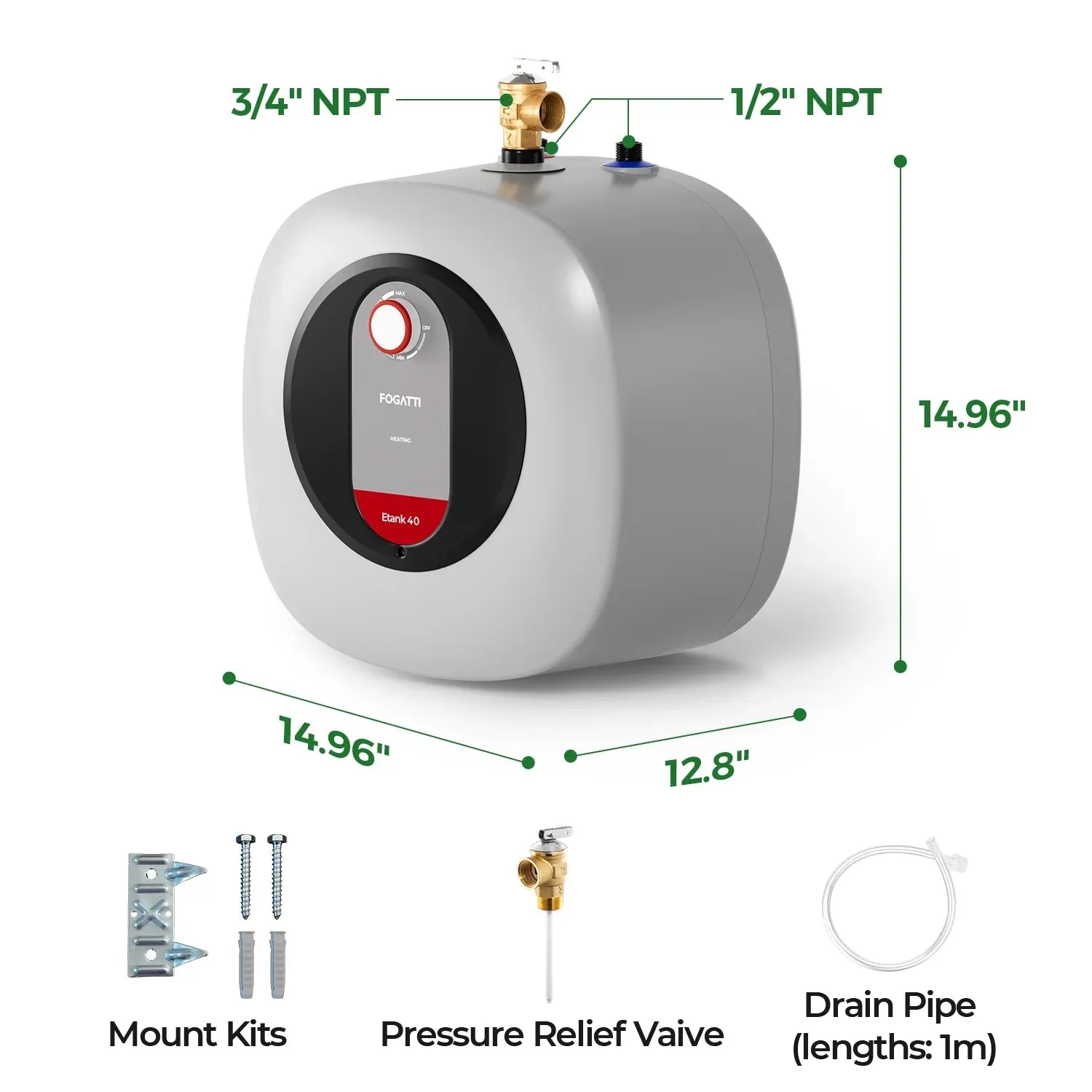 Fogatti Electric Mini Tank Water Heater Point of Use 4 Gallon 1440W 120V New