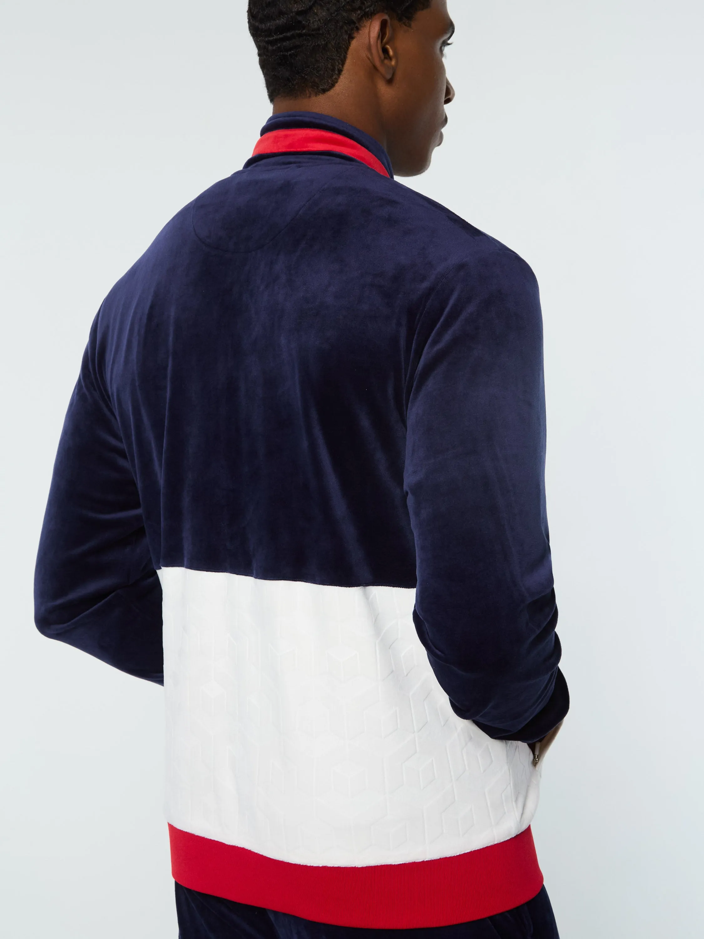 Foggia Velour Debossed Track Jacket- Maritime Blue