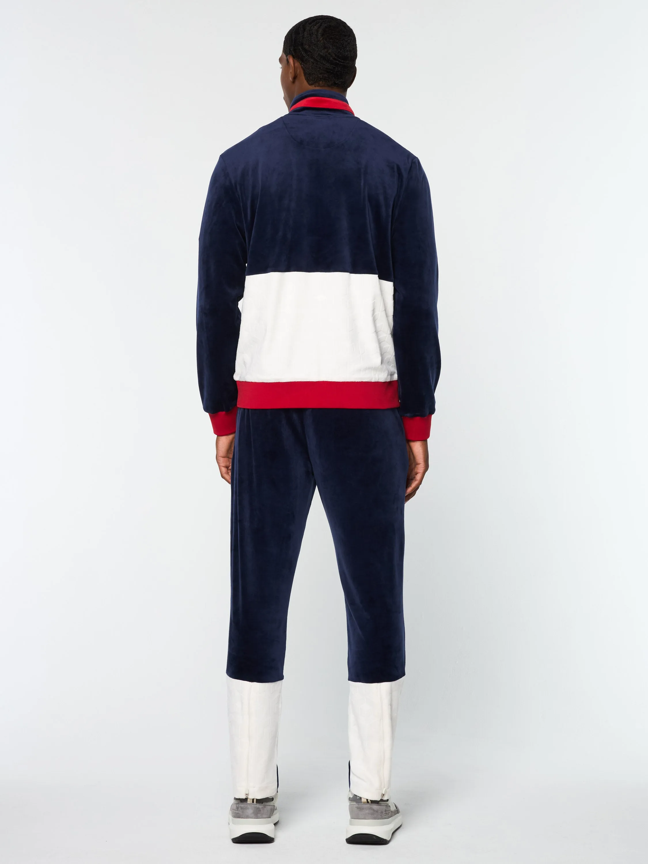 Foggia Velour Debossed Track Jacket- Maritime Blue