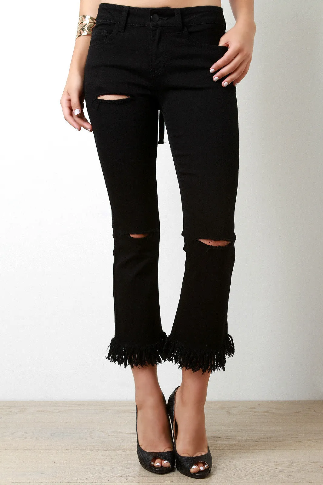 Fringe Hem Razorcut Bootcut Denim Jeans