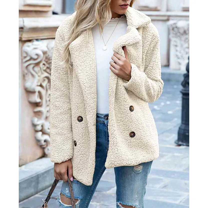 Funki Buys | Jackets | Women's Full Lapel Collar Sherpa Coat