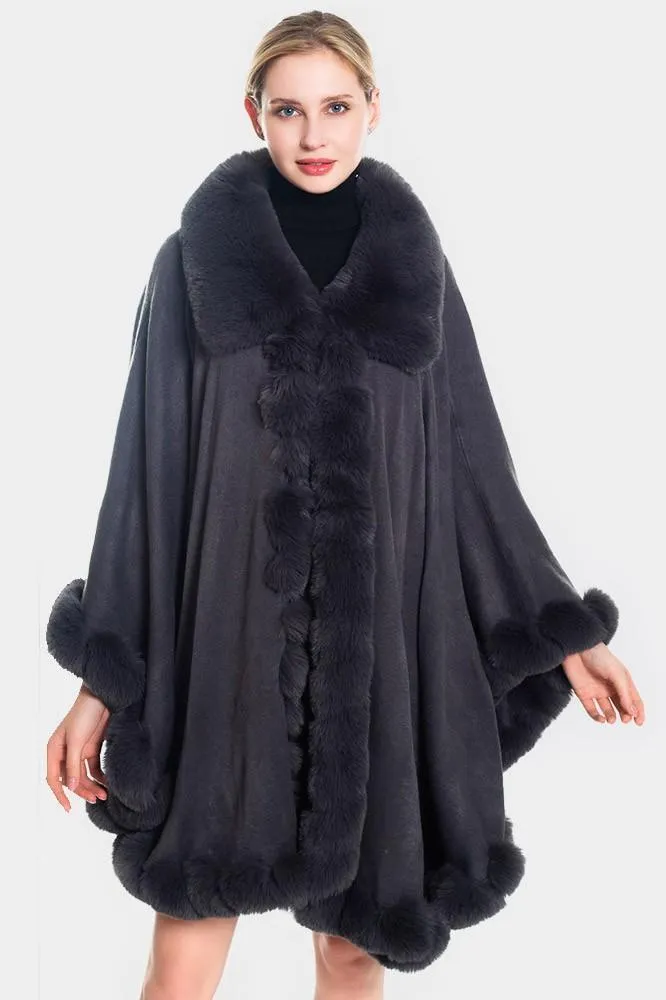 Fur Trim Shawl/Coverup-Crema