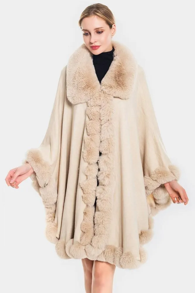 Fur Trim Shawl/Coverup-Crema