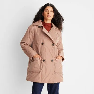 Future Collective Reese Women's Plus Winter Mini Puffer Trench Coat Jacket