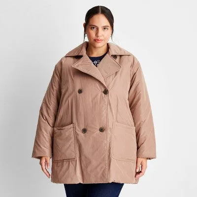 Future Collective Reese Women's Plus Winter Mini Puffer Trench Coat Jacket