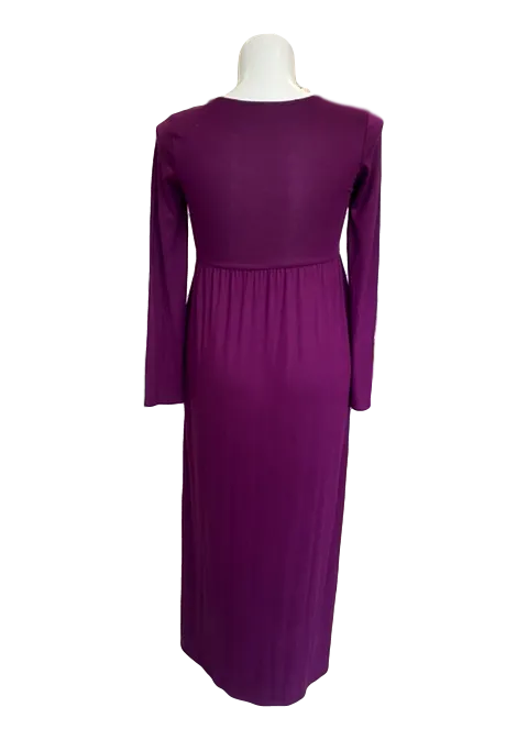 Gathered Waist Pocketed Maxi Dress in Plum