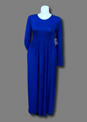 Gathered Waist Pocketed Maxi Dress in Royal Blue