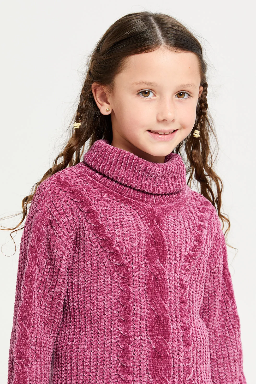 Girls Burgundy Turtle Neck Pullover