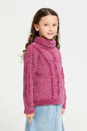 Girls Burgundy Turtle Neck Pullover