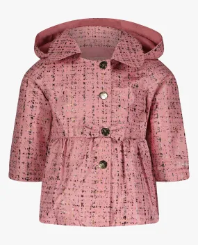 GIRLS PRINTED SNAP FRONT COLLARED HOODED RAINCOAT WITH BOW