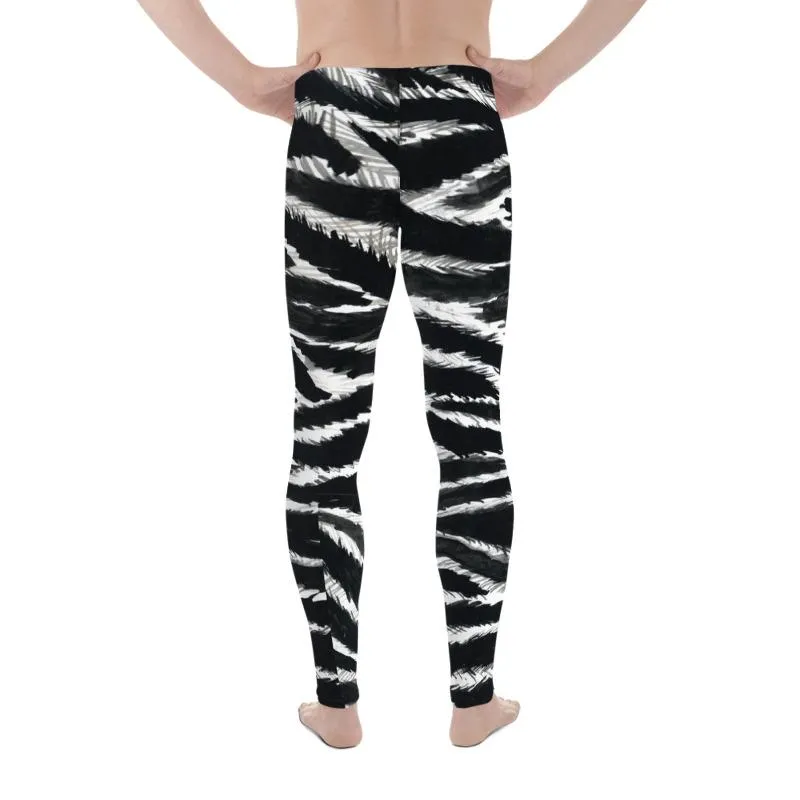 Glam Animal Print Zebra Meggings, Best Black Animal Print Men's Leggings Tights- Made in USA/EU/MX